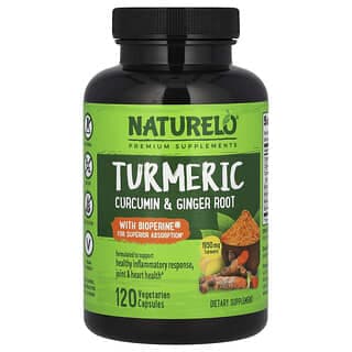 NATURELO, 含 Bioperine® 的薑黃素與姜根膠囊,120 粒素食膠囊