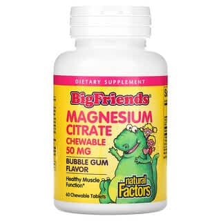 Natural Factors, 大朋友,檸檬酸鎂,泡泡糖口味,50 毫克,60 片咀嚼片