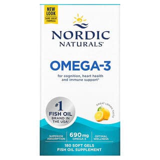 Nordic Naturals, Omega-3,檸檬味,180 粒軟膠囊(每粒軟膠囊 345 毫克)