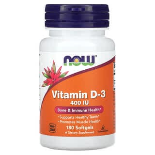NOW Foods, 維生素 D3,400 IU,180 顆軟膠囊