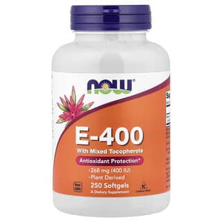 NOW Foods, E-400 軟膠囊,含混合生育酚,268 毫克 (400 IU),250 粒裝