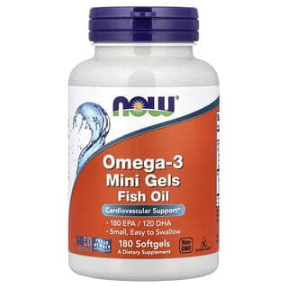 NOW Foods, Omega-3 迷你凝膠魚油,180 粒軟膠囊(每粒軟膠囊 0.5 克)