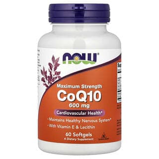 NOW Foods, 輔酶 Q10,含維生素 E 和卵磷脂,60 粒軟膠囊