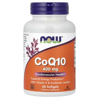 NOW Foods, 輔酶 Q10,含維生素 E 和向日葵卵磷脂,60 粒軟膠囊