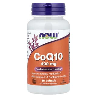 NOW Foods, 輔酶 Q10,含維生素 E 和向日葵卵磷脂,30 粒軟膠囊