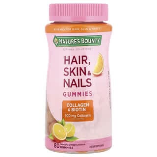 Nature's Bounty, Optimal Solutions®,頭髮、皮膚和指甲支持軟糖,膠原蛋白和生物維生素,熱帶柑橘味,80 粒