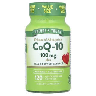 Nature's Truth, CoQ-10 Plus 黑胡椒提取物,加強吸收,100 毫克,120 粒速釋軟膠囊