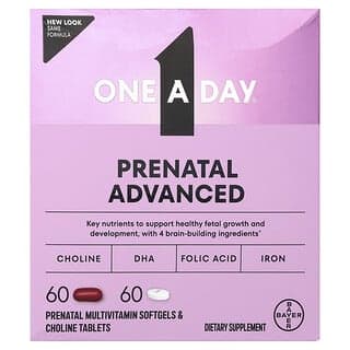 One-A-Day, Prenatal Advanced,完整多維生素與大腦支援,60 粒產前多維生素軟膠囊和 60 片產前膽鹼片