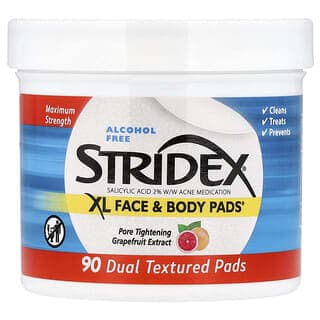 Stridex, XL 面部和身體棉片™,無乙醇,90 片雙效棉片