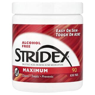 Stridex, 優效型,無乙醇,90 片祛痘棉片