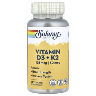 Solaray, 維生素 D3 + K2,無大豆,60 粒素食膠囊