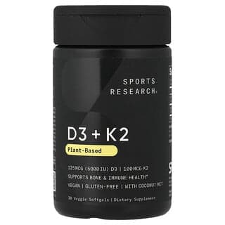 Sports Research, D3 + K2,植物基,30 粒素食軟膠囊