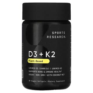 Sports Research, D3 + K2,植物基,30 粒素食軟膠囊