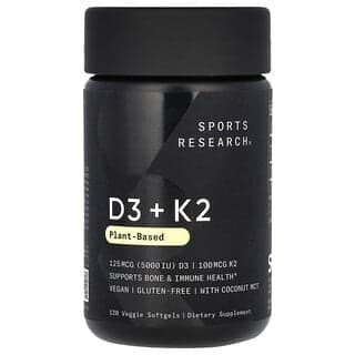 Sports Research, D3 + K2,植物基,120 粒素食軟膠囊