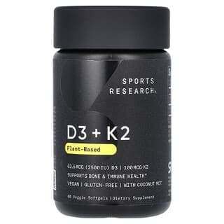 Sports Research, D3 + K2,植物基,62.5 微克/100 微克,60 粒素食軟膠囊