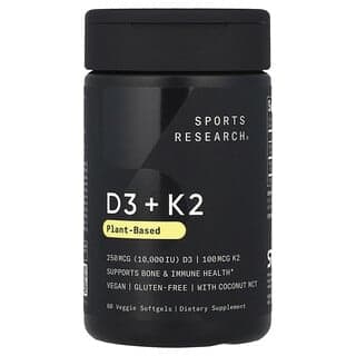Sports Research, D3 + K2,植物基,250 微克/100 微克,60 粒素食軟膠囊