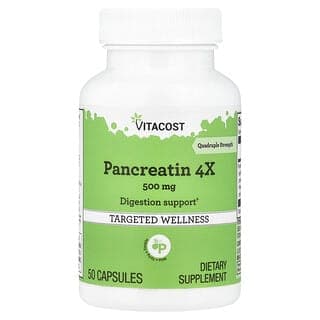 Vitacost, Pancreatin 4X, 500 mg, 50 Capsules