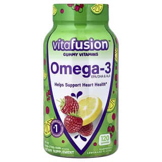 VitaFusion, Omega-3、EPA/DHA 和 ALA 軟糖,樹莓檸檬水味,120 粒軟糖